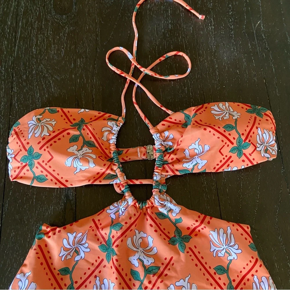 Women’s Moroccan Printed Swimsuit Cheeky Strappy Sarong NWOT Size Large Cover Up - Picture 7 of 13